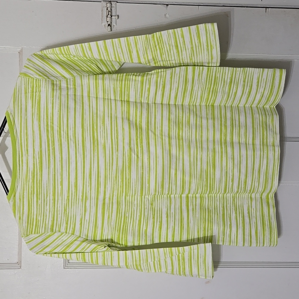 KIM ROGERS LADIES WOMENS LIME GREEN WHITE STRIPE PATTERN 3/4 SLEEVE SIZE SMALL - Picture 3 of 4